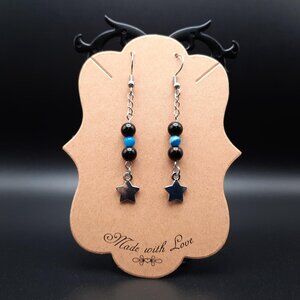 Star Celestial Black Jasper Blue Agate Chakra Gemstone Earrings Handmade Jewelry
